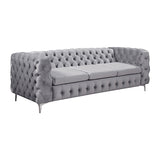 3 Seater Sofa Classic Button Tufted Lounge in Grey Velvet Fabric with Metal Legs V43-SOF-JAQS3SGR