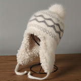 Women'S Knitted Hat Furry Ear-Flap Hat Pom-Pom Hat Winter Accessory Women'S - Beige - Size L V1347-939-76328-BEG-L