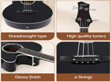 Alpha 43" Acoustic Bass Guitar Black 4-Band EQ GUITAR-E-43-EQ-BASS-BK