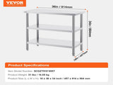 Stainless Steel Food Prep Table, 18 x 36 x 34 Inch Commercial Kitchen Worktable, with 2 Adjustable V952-CFBXGGZTSCGZKRMMXV0