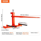49" Hay Spear, Bale Spears 726kg Loading Capacity, Three-Point Hitch Tractor Attachment with 2pcs V952-TZCZS49INCHSCWHSBV0