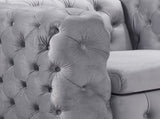 Single Seater Grey Sofa Classic Armchair Button Tufted in Velvet Fabric with Metal Legs V43-SOF-JAQS1SGR