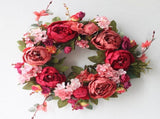 Front Door 15.7 inch-Peony Flower Springs for Front Door Outside - Summer Floral Bud V1369-AZ3-W-00601