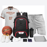 Basketball Backpack with Sneaker Compartment, Football Sports Training Bag with Red Zipper V1308-DSZKI-318
