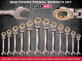 SEDY 12Pc Metric Flexible Ratchet Spanner Combination Spanner Magnetic Organizer V465-81179