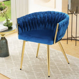 Artiss Dining Chair Velvet Weaving Armchair Blue UPHO-C-DIN-01-VEL-BL