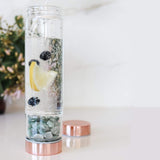 Rose Gold Crystal Bottle with Gemstone Base and Tea Infuser V573-CWBGBRQ