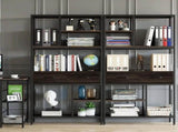 Metal Bookcase With Drawers, Dark Walnut & Black, 90x30x180cm, 6 Shelves V178-59361