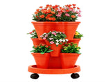 Red 3-Tier Stackable Strawberry & Vegetable Planter with Mobile Wheel Tray - Space-Saving Vertical V888-ELOSUNG42022