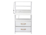 Artiss Bedside Table Tall Nightstand with Charging Station Drawers LED White FUR-V-BS01-LED-WH