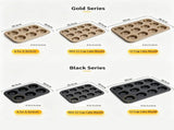 Non-Stick Muffin Baking Tray, Household Oven Cake Bread Baking Mould, Black 12-Cup Baking Pan, Set V1221-XM-LB2852-GM116