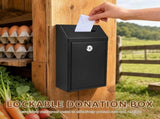 Metal Donation Box High-Security Lock, Sturdy & Reliable, Dual Installation, Extra-Long Slot, V1366-AZ2-W-15134