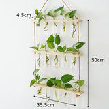 3 Tiered Wall Hanging Terrarium with Wooden Stand Flower Vase Glasser for Hydroponic V1369-AZ3-W-01345
