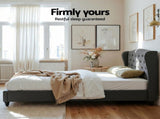 Artiss Double Bed Frame with Wingback Headboard Grey Linen Upholstered Platform Bed Base BFRAME-G-PIER-D-GY-ABC
