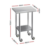 Cefito Stainless Steel Kitchen Benches Work Bench Wheels 61X46CM 430 SSKB-430S-WHEEL-24-18