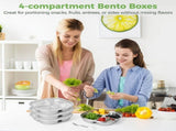 6PCS Stainless Steel Snack Containers, 4-compartment Bento Boxes with Lids & Forks, Deep Large Metal V1369-AZ3-W-08769