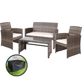 Gardeon 4 PCS Outdoor Sofa Set with Storage Cover Rattan Chair Furniture Grey ODF-RATTAN-4PC-AB-GE-COVER