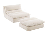 Artiss Lounge Chair Ottoman Single Sofa Couch Boneless Corduroy Chaise Footrest SB-C-OTT-WH
