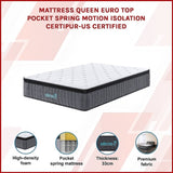 Queen Euro Top Pocket Spring Mattress Motion Isolation Comfort with CertiPUR-US Certified Foam V63-930291