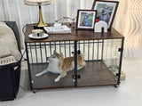Anti-Bite Glass Indoor Dog Cage - Modern Furniture Style Dog Kennel End Table with Lockable Wheels V767-P-XGB-12M