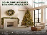 Christabelle Gold Pine Shimmer 7.5ft Christmas Tree 61cm Wreath LED Lights 2.7m Garland with LE CMB-SENGG75-WG