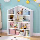 Keezi 4 Tiers Kids Bookshelf Wooden Bookcase Display Storage Organiser Cabinet White FURNI-G-BOOK-HOUSE-WH