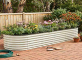 Green Fingers Oval Raised Garden Bed Galvanised Planter Box Rust Resistant 240x60x45cm White GB-OVAL-2406045-WH