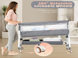 3-in-1 Adjustable Height Baby Bassinet Crib with Mosquito Net and Storage Basket in Grey LSB-59240