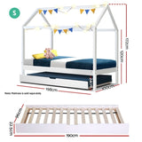Artiss Bed Frame Wooden Trundle Daybed Kids House Frame White HOLY WBED-F-HOUSE-HOLY-S-AB