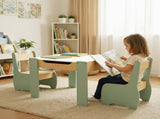 Levede Kids Table and Chairs Set 3-in-1 Chalkboard Storage Learning Dining Desk TB1027-GN-AU
