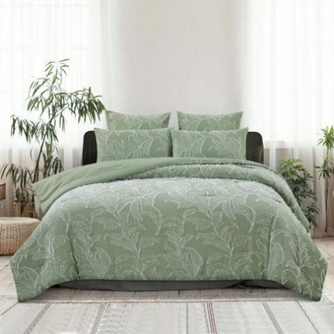 Ardor Kiah Pale Olive Textured Clipped Jacquard Quilt Cover Set King V442-INT-QUILTCS-KIAH-PALEOLIVE-KI