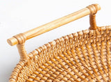 Hand Woven Round Rattan Serving Tray Bread Fruit Dessert Snack Basket with Handles 3 Piece Set V1294-YM0703-3118230027214