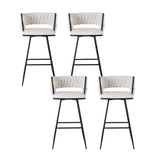 Artiss 4x Bar Stools Kitchen Dining Chair Counter Stool Woven Velvet Metal Ivory BA-K-1087-BGX4