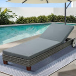 Gardeon Sun Lounge Wicker Lounger Outdoor Furniture Day Bed Wheels Patio Grey FF-LOUNGE-WD-GE