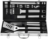 20 Piece Stainless Steel BBQ Grill Tool Set with Spatula, Tongs, Fork and Aluminium Case for V1189-LC-HW-00565