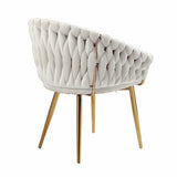SERENIT Ivory Modern Velvet Dining Chairs, Upholstered Living Room Chair with Woven Back and Golden V255-SE-GP1801-DC-IVORY