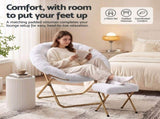 Artiss Comfy Saucer Chair Soft Faux Fur Foldable Accent Chair with Ottoman White XFBS-AR-SAUWOT-WH
