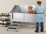 Stainless Steel Dog Washing Station, 157.48 cm Pet Grooming Tub w/ Stairs, PE Water Filter Board, V952-BXGCWYG62CSLV4J32V0