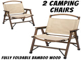 2x Bamboo Foldable Outdoor Camping Chair Wooden Travel Picnic Park Folding - Khaki/Beige V563-75622-KHAKI-2PCS