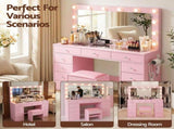 Artiss Dressing Table Charging Station LED Vanity Desk Set Stool Glass Top Make up Mirror Storage FURNI-L-DRESS08-PK-ABC