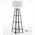 Eiffel 3 Tier Natural Wood Floor Lamp w/ Storage Shelves + Off White Linen Shade V563-75174