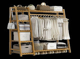 Portable Clothes Rack Coat Garment Stand Bamboo Rail Hanger Airer Closet V63-835951