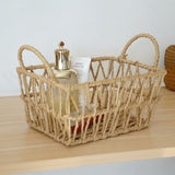 Handwoven paper rope storage basket with a rectangular design and two handles perfect for V1265-AU-042-XIAO