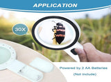Magnifying glass with 12 LED lights - 30x double glass lens - hand-held illuminated magnifier V1259-DP01-BO-166