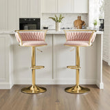 SERENIT Golden Swivel Upholstered Velvet Adjustable Height Counter Stool with Metal Frame Pink V255-SE-GP2312R-PINK