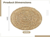 8PCS Round Woven Placemats Set, 13.8" Rustic Braided Table Mats, Boho Rattan Chargers, Farmhouse V1369-AZ3-W-08815