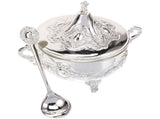 Stylish Plated Silver Condiment Jar with Spoon for Salt, Sugar, and Spices V1369-AZ3-W-18353