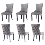 6x Velvet Upholstered Dining Chairs Tufted Wingback Side Chair with Studs Trim Solid Wood Legs for V226-SW8809GY-3