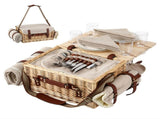 Alfresco 4 Person Insulated Picnic Basket Set with Foldable Wood Table Mat PC-TB-4P-REC