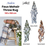 J Elliot Home Aiden Olive Multi Faux Mohair Throw Rug with Fringe 130 x 160cm V442-IDC-THROW-AIDEN-OLIVE-RE